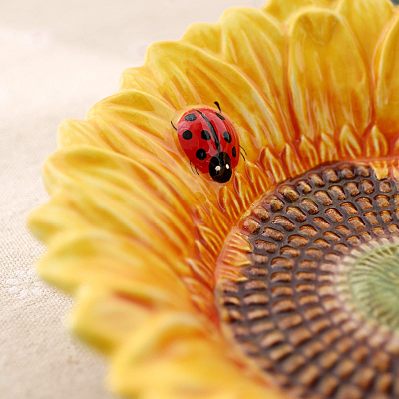 Amoyy Ceramic Sunflower Three lattice Decorative Plate