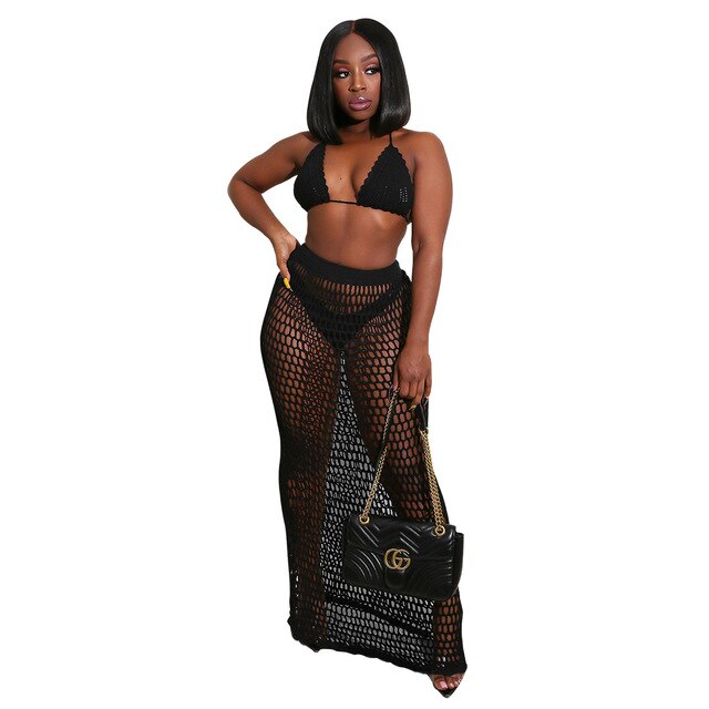 Hand Knitted Hollow Beach Two Piece Set