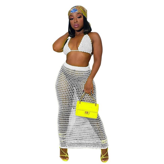 Hand Knitted Hollow Beach Two Piece Set