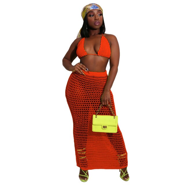 Hand Knitted Hollow Beach Two Piece Set